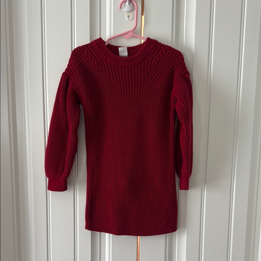GAP Kids Red Crew Neck Dress with Warm Knit Texture